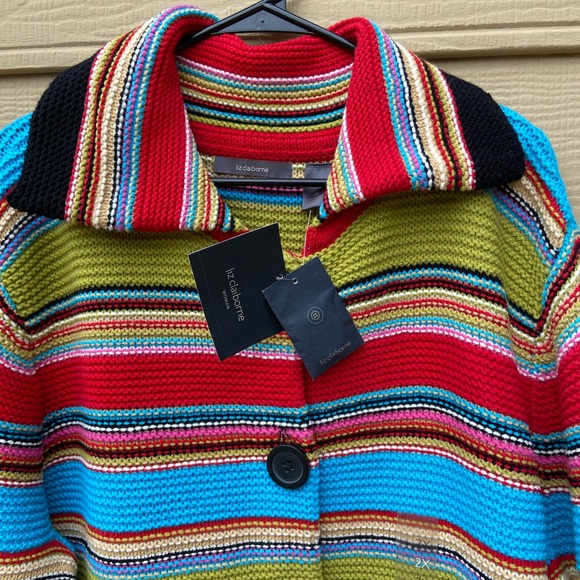 NWT Liz Claiborne Stripe with buttons on front cardigan Sweater - Picture 5 of 9